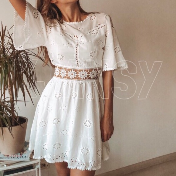 White Flower Eyelet Dress - Picture 2 of 8